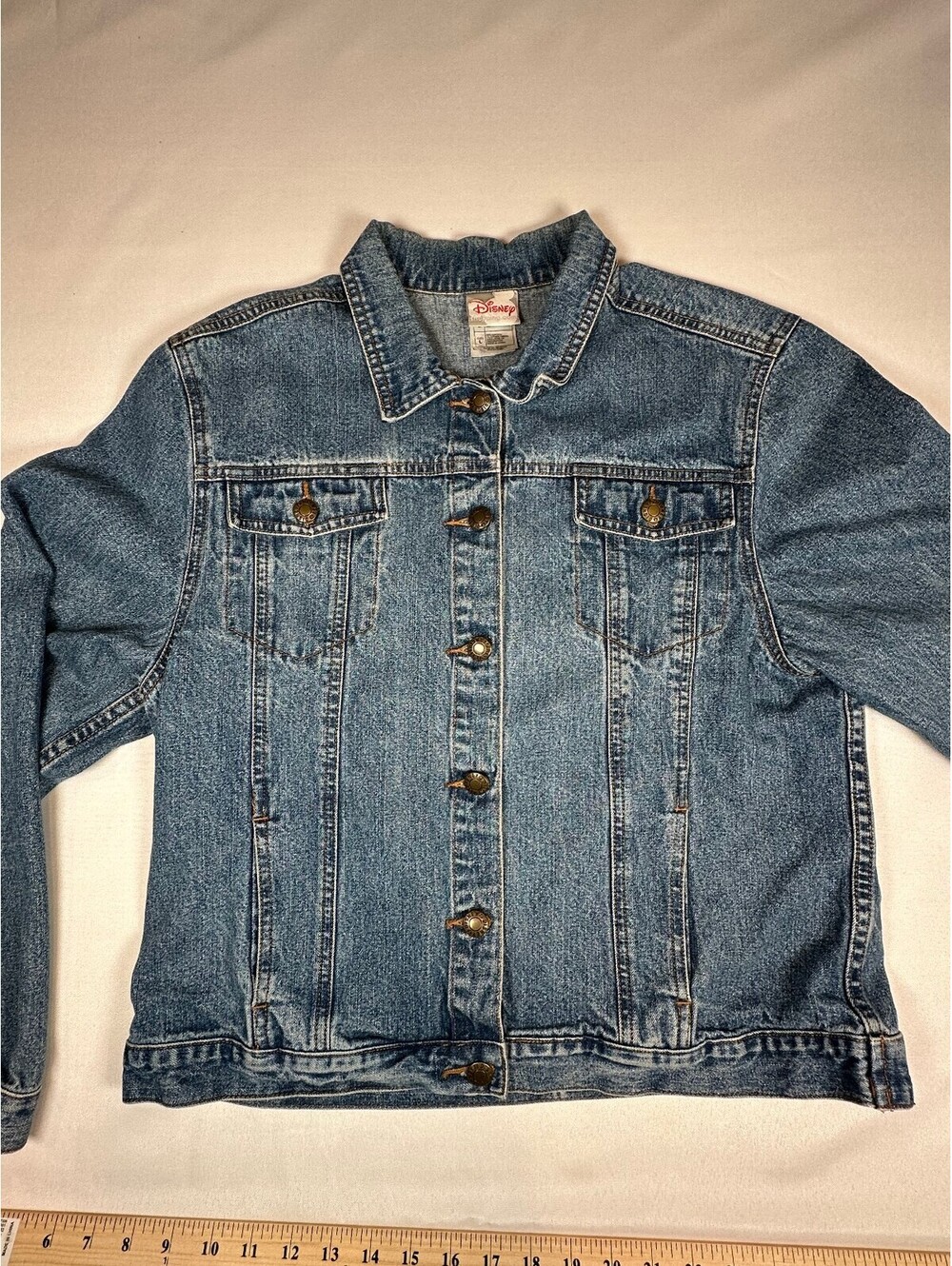 Vintage Disney Mickey Mouse Denim Jacket with Embroidered Back Patch, Size Large